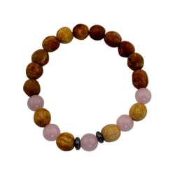 Pulseira de Palo Santo e Quartzo Rosa 8mm - Purificação, Amor, Harmonia, Felicidade e Paz Interior