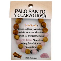 Brățară Palo Santo și Cuarț Roz 8mm - Curățare, Iubire, Armonie, Fericire și Pace Interioară