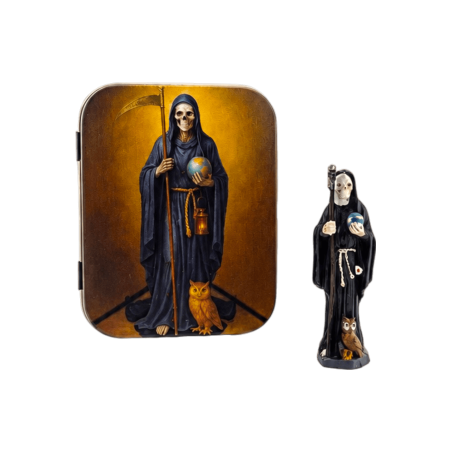 Svart Santa Muerte-hartsfigur 5 cm i plåt
