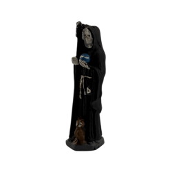 Zwarte Santa Muerte harsfiguur 5 cm in blik