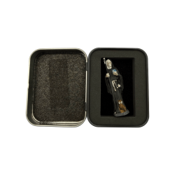 Zwarte Santa Muerte harsfiguur 5 cm in blik