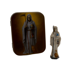 Witte Santa Muerte harsfiguur 5 cm in blik