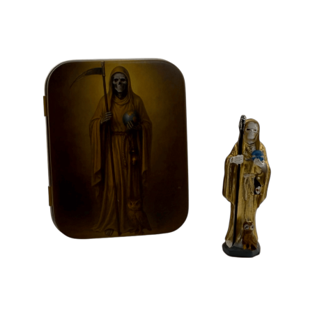 Figurine en résine Santa Muerte dorée 5 cm en étain