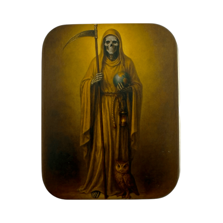 Gouden Santa Muerte harsfiguur 5 cm in blik