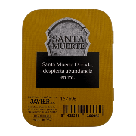 Figura Resina Santa Muerte Dorada 5cm en lata