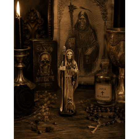 Figurine en résine Santa Muerte dorée 5 cm en étain