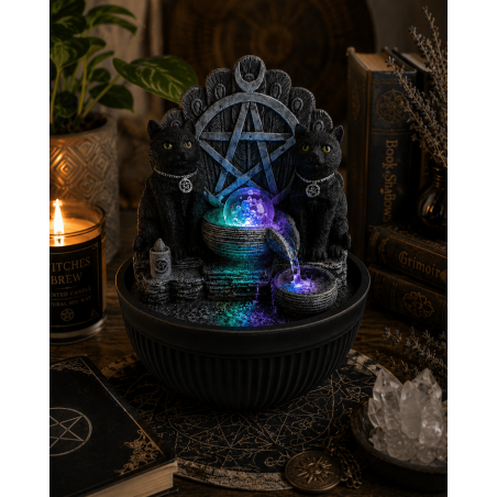 Fontana d'acqua in resina per gatti, Wicca, con pentagramma e luce, 21x21x25 cm