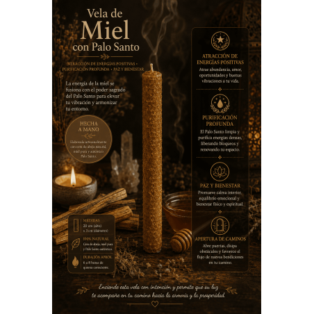 Honungsljus med Palo Santo - 100% äkta bivax - Attraherar positiva energier, djuprengöring, frid, välbefinnande