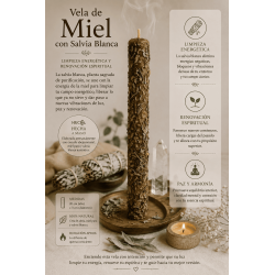 Vela de Mel com Sálvia Branca - 100% Cera de Abelha Genuína - Limpeza Energética e Renovação Espiritual