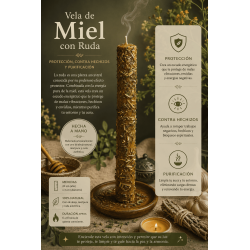 Vela de Miel con Ruda - 100% Cera de Abeja Auténtica - Protección, Rompe Hechizos y Purificación