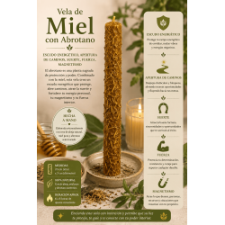 Espelma de Mel amb Abrotano - 100% Cera d'Abella Autèntica - Escut energètic, obertura de camins, sort, força, magnetisme...