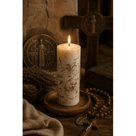 Bougie aux herbes de Saint Benoît - Bougie ésotérique 14x6cm - Protection contre les malédictions