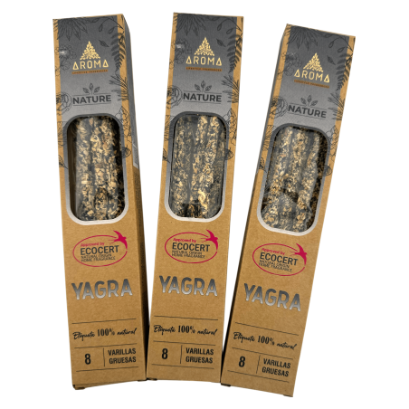 Yagra AROMAナチュラルオーガニックお香 3個パック - スティック8本入り、持続時間1時間