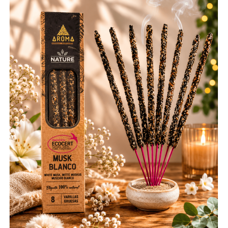 بخور المسك الأبيض العضوي AROMA - 8 أعواد، مدة الرائحة ساعة واحدة