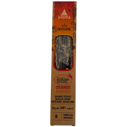 Caixa de incenso orgânico AROMA Nature com aroma de laranja e pimenta - 12 caixas com 8 varetas grossas cada.