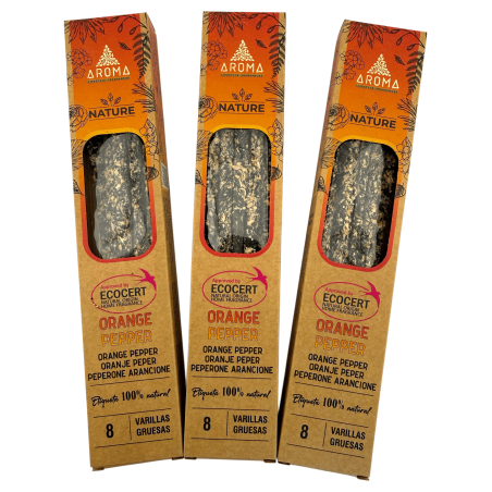 Lot de 3 encens bio au poivre orange AROMA Nature - 8 bâtonnets, durée 1 heure