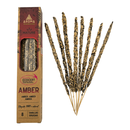 Coffret d'encens à l'ambre bio AROMA Nature - 12 boîtes de 8 bâtonnets épais
