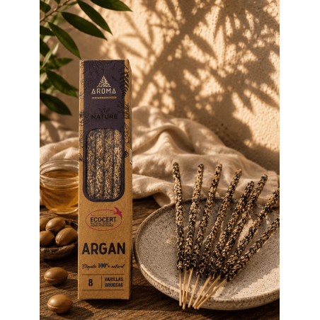 Coffret d'encens bio à l'argan AROMA Nature - 12 boîtes de 8 bâtonnets épais