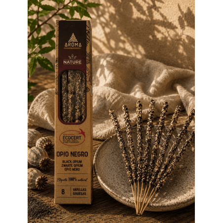 AROMAネイチャー オーガニック ブラックオピウム インセンス - 8本入り、持続時間1時間