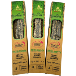 Opakowanie 3 organicznych kadzidełek Bergamot AROMA Nature - 8 patyczków, czas działania 1 godziny