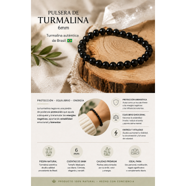 Bracelet en tourmaline 6 mm - Authentique - Protection contre les énergies négatives