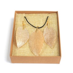 Conjunto Colar e Brincos - Folha de Valor - Ouro