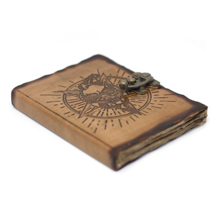 Skórzany notatnik Pentagon i czaszka Spalone liście (7x5")