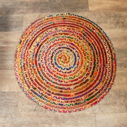 Tapis rond en jute et coton recyclé 90cm -...