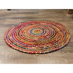 Alfombra Redonda de Yute y Algodón Reciclado 90cm - Hecha en India a mano