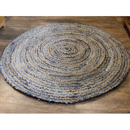 Alfombra Redonda de Yute y Reciclaje de Mezclilla 150 cm - Hecho a mano en India