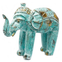 Eléphant en bois sculpté - Or turquoise -...