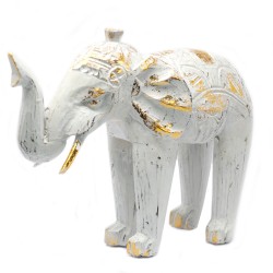 Éléphant en bois sculpté - Or blanc - 8x27x24cm...