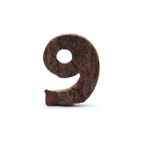 Rustiek schorsnummer - "9" (12) - Klein 7cm