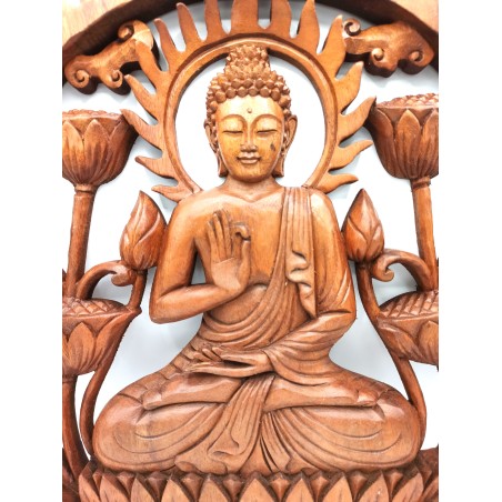 Panneau en bois Bouddha et Lotus - 40cm