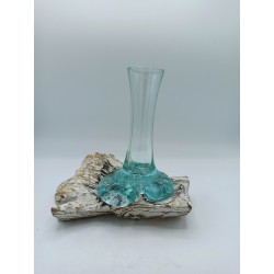 Gegossenes Glas auf gebleichtem Holz - Vase -...