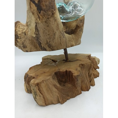 Gesmolten glas op hout met standaard - Grote kom