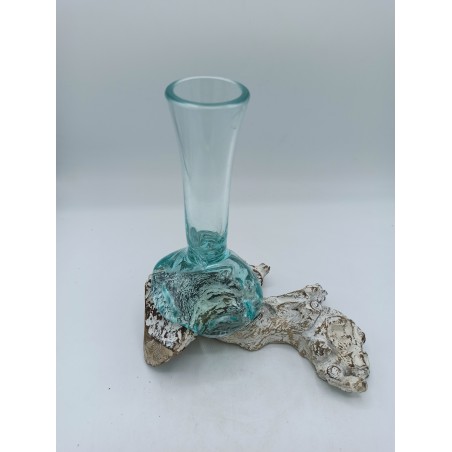 Geschmolzenes Glas auf gebleichtem Holz - Vase - Medium