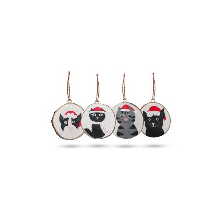 Kerstkatten - Handgeschilderde kerstversiering van hout (set 4)