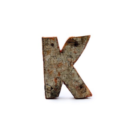 Lettera in corteccia rustica - "K" (12) - Piccola 7 cm