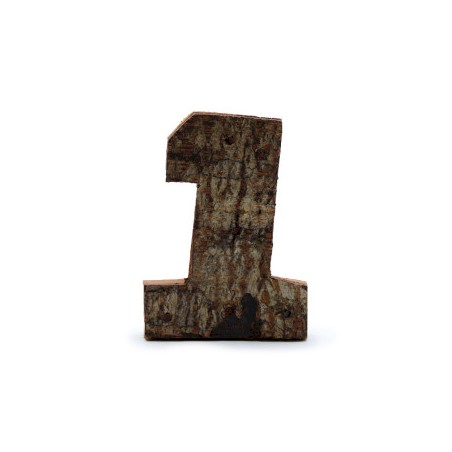 Numero di corteccia rustica - "1" (12) - Piccolo 7 cm