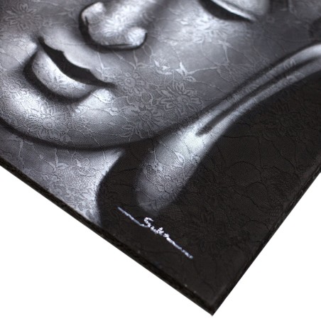 Buddha Gemälde - Graues Brokatdetail - 80x60cm