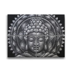 Détail du brocart de mandala Bouddha gris...