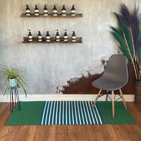Indian Cotton Rug - 70x170cm - Blue/ Green