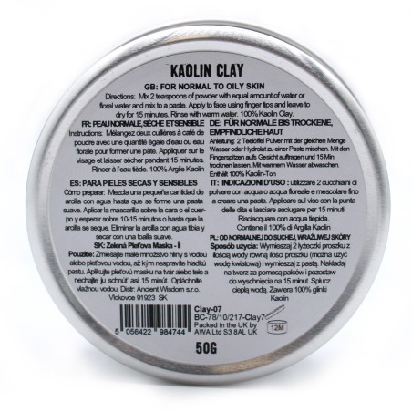 Mascarilla Arcilla de Caolín 50g - Limpia la piel en profundidad y absorbe la grasa