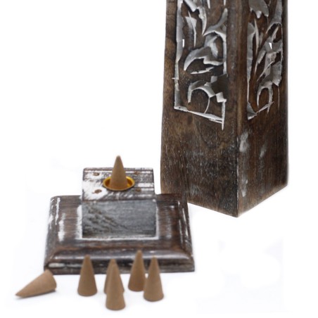 Torre de Incienso - Porta incienso - Madera Mango Wood - Conos & Incienso - 30x5x5 cm