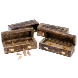 Cajita Porta incienso conos - Madera de Mango -...