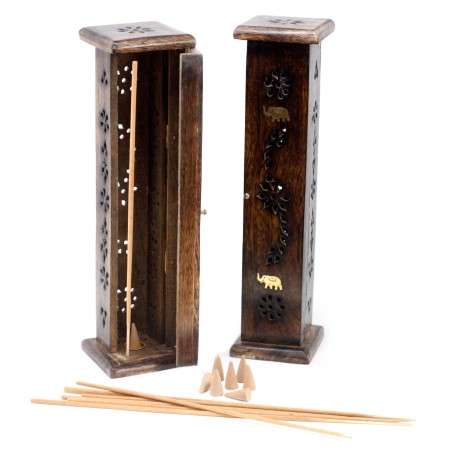 Torre de incienso cuadrada - porta incienso - Madera de Mango - Incienso & Conos - 30x5x5cm