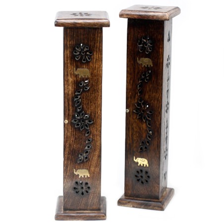 Torre de incienso cuadrada - porta incienso - Madera de Mango - Incienso & Conos - 30x5x5cm